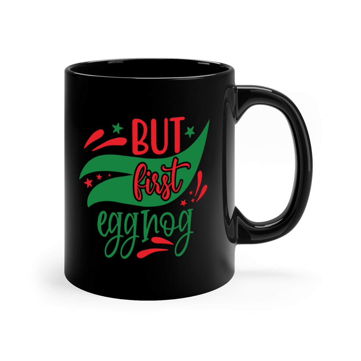 But First Eggnog style mug with a glossy finish, featuring a colored handle and interior, available in multiple colors.