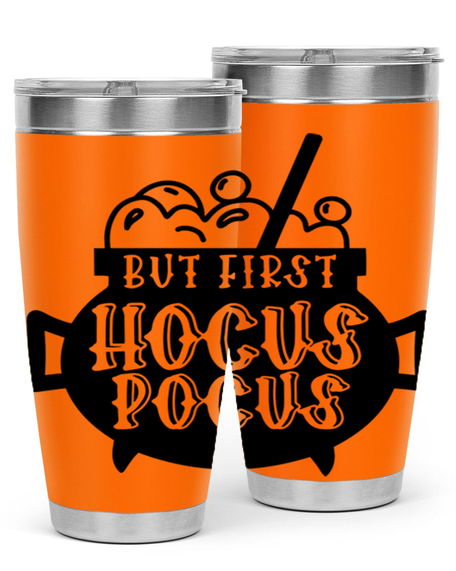 But First Hocus Pocus Halloween Tumbler in 20oz and 30oz sizes, featuring a fun design perfect for Halloween drinks.