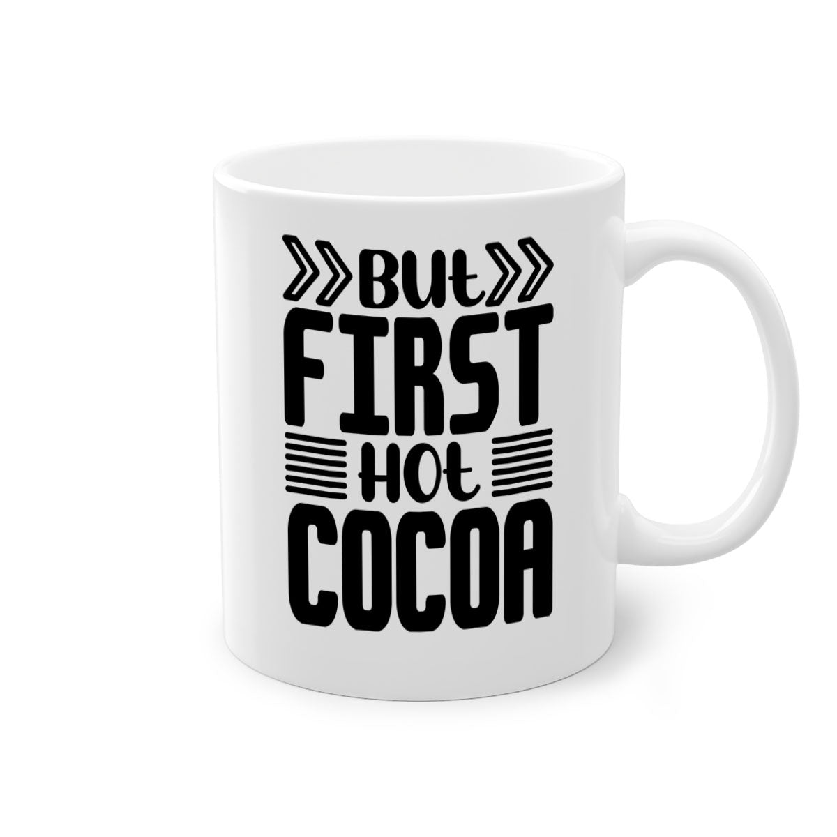 But First Hot Cocoa Mug featuring a two-tone design with a colored handle and glossy finish, available in multiple colors.