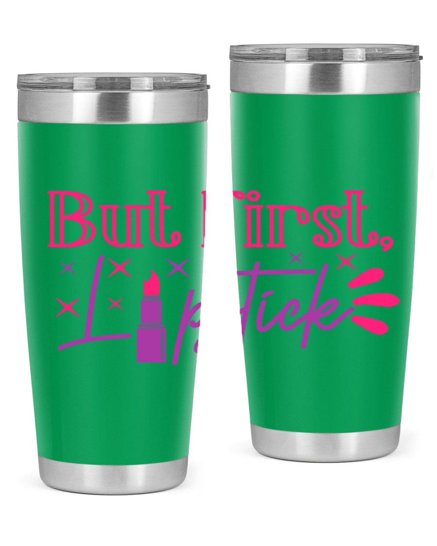 But First Lipstick Style 244# tumbler in stainless steel with a stylish design, perfect for hot and cold beverages.