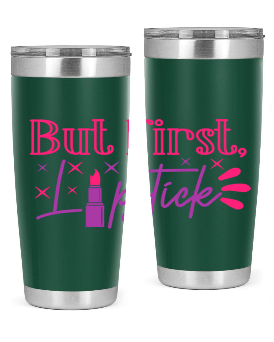 But First Lipstick Style 244# tumbler in stainless steel with a stylish design, perfect for hot and cold beverages.