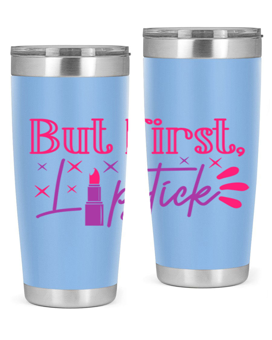 But First Lipstick Style 244# tumbler in stainless steel with a stylish design, perfect for hot and cold beverages.