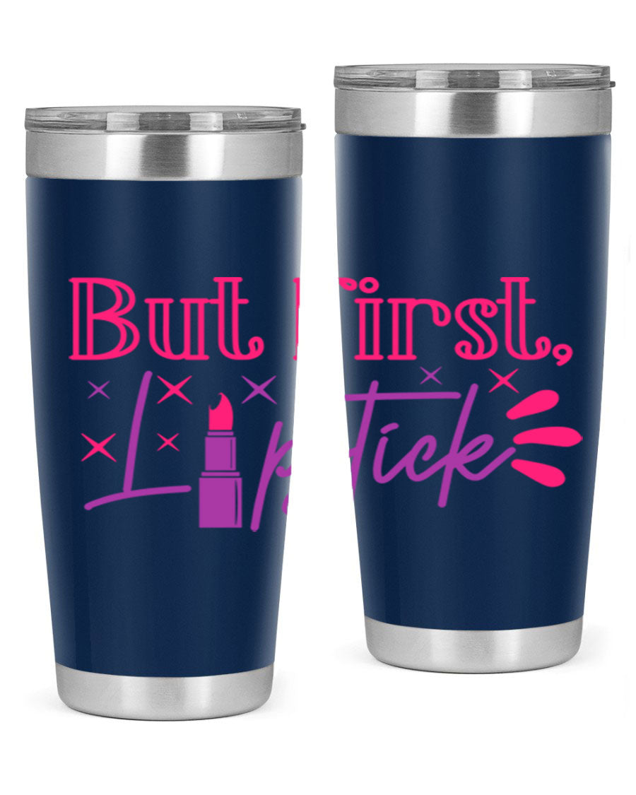 But First Lipstick Style 244# tumbler in stainless steel with a stylish design, perfect for hot and cold beverages.