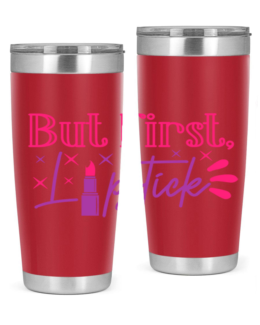 But First Lipstick Style 244# tumbler in stainless steel with a stylish design, perfect for hot and cold beverages.