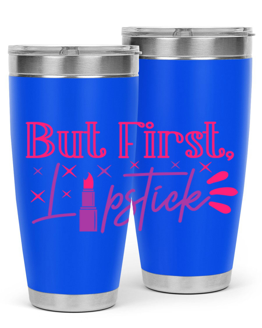 But First Lipstick Style 244# tumbler in stainless steel with a stylish design, perfect for hot and cold beverages.