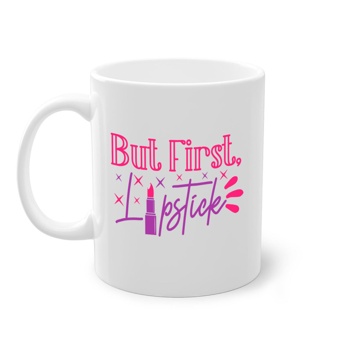 But First Lipstick Style 244# Mug with colorful handle and interior, showcasing a glossy finish.