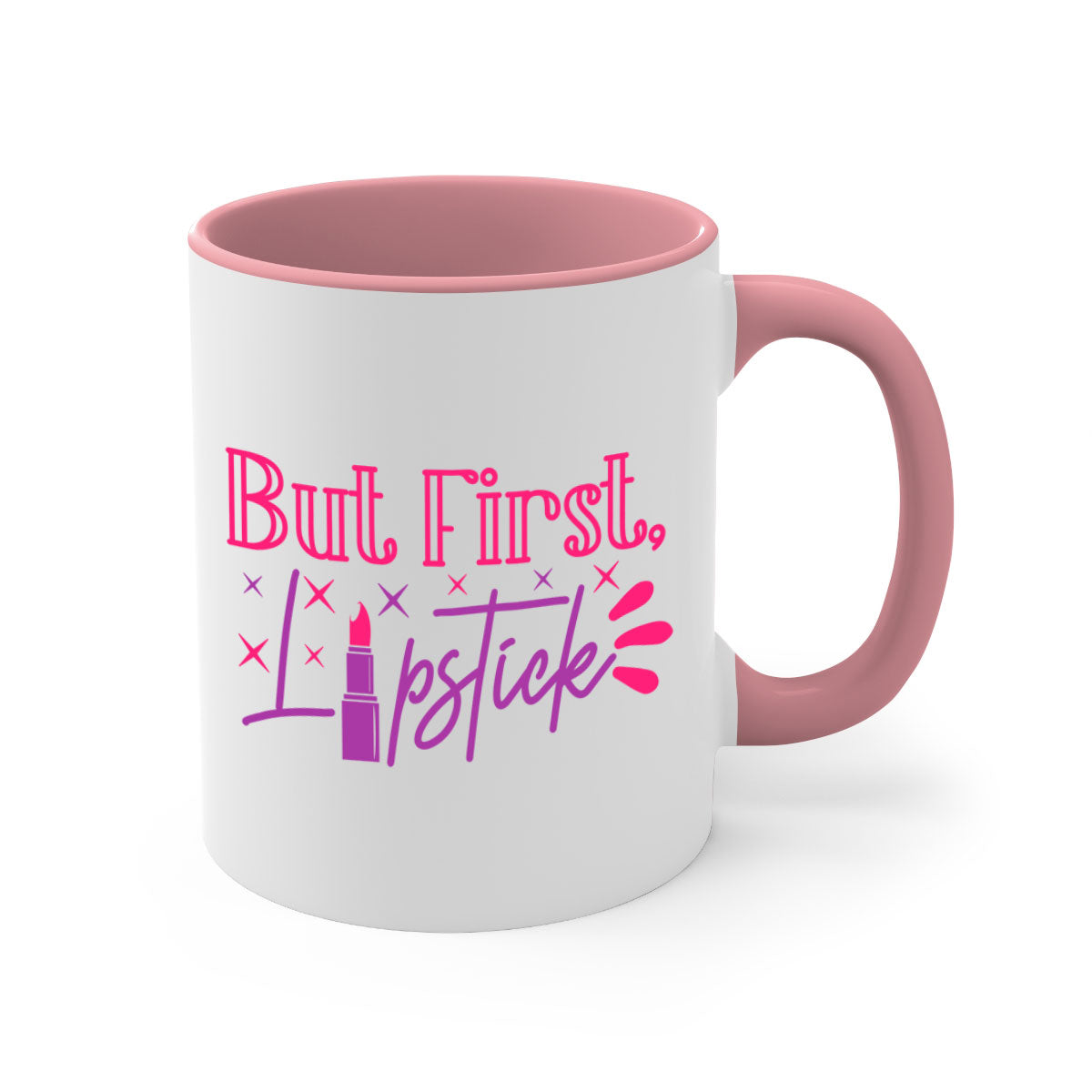 But First Lipstick Style 244# Mug with colorful handle and interior, showcasing a glossy finish.