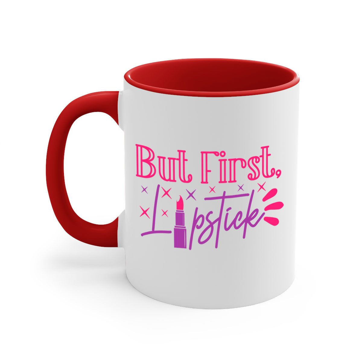 But First Lipstick Style 244# Mug with colorful handle and interior, showcasing a glossy finish.