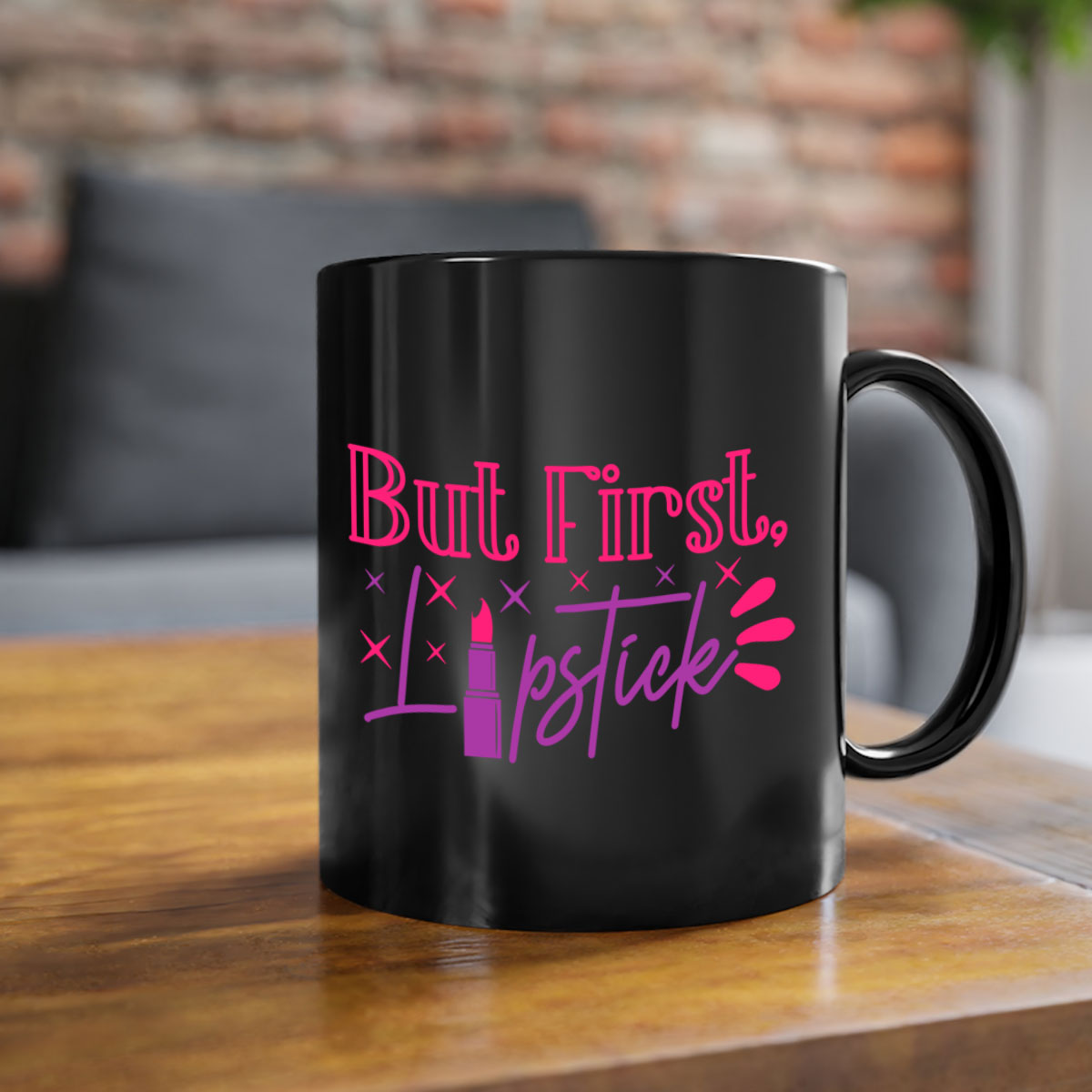 But First Lipstick Style 244# Mug with colorful handle and interior, showcasing a glossy finish.