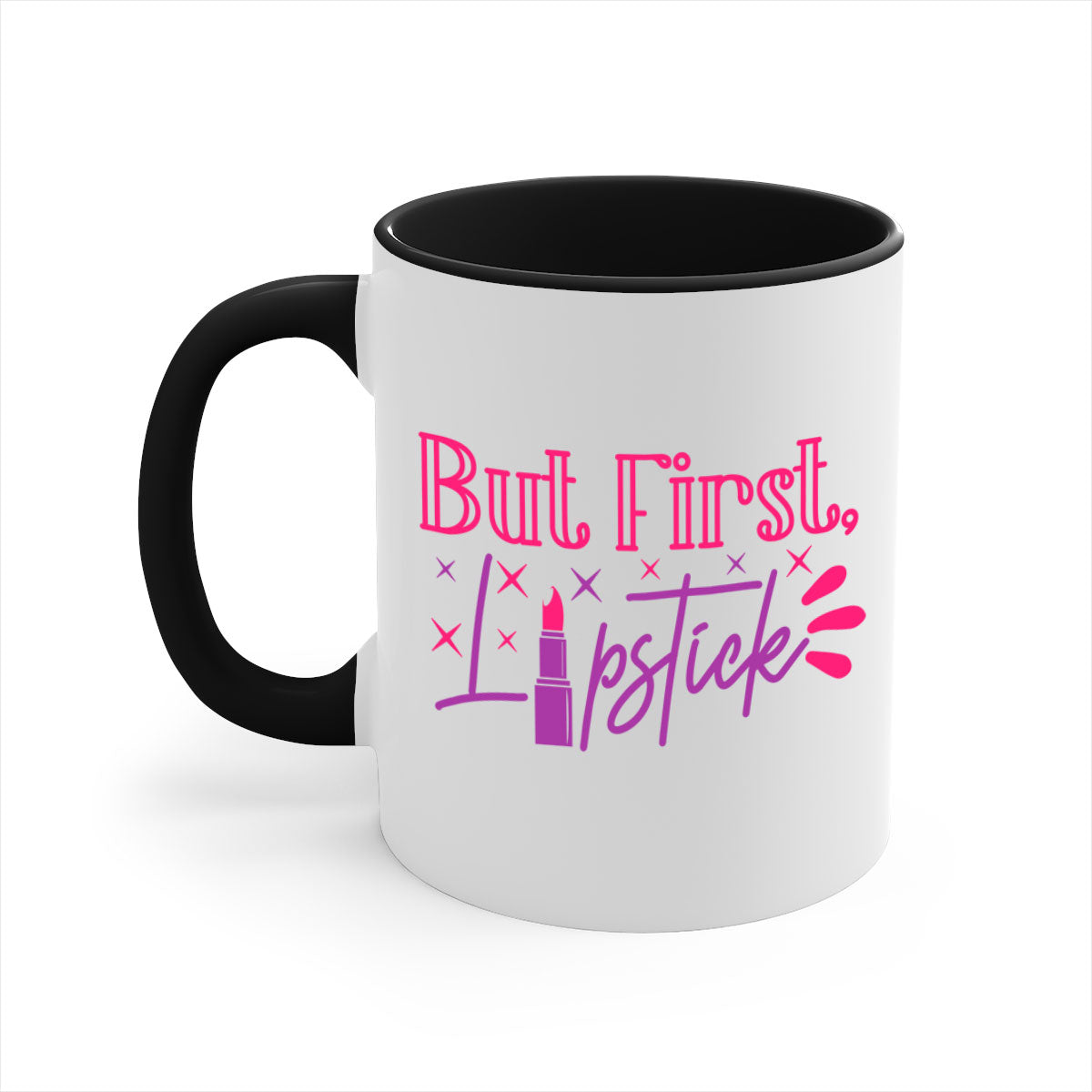 But First Lipstick Style 244# Mug with colorful handle and interior, showcasing a glossy finish.