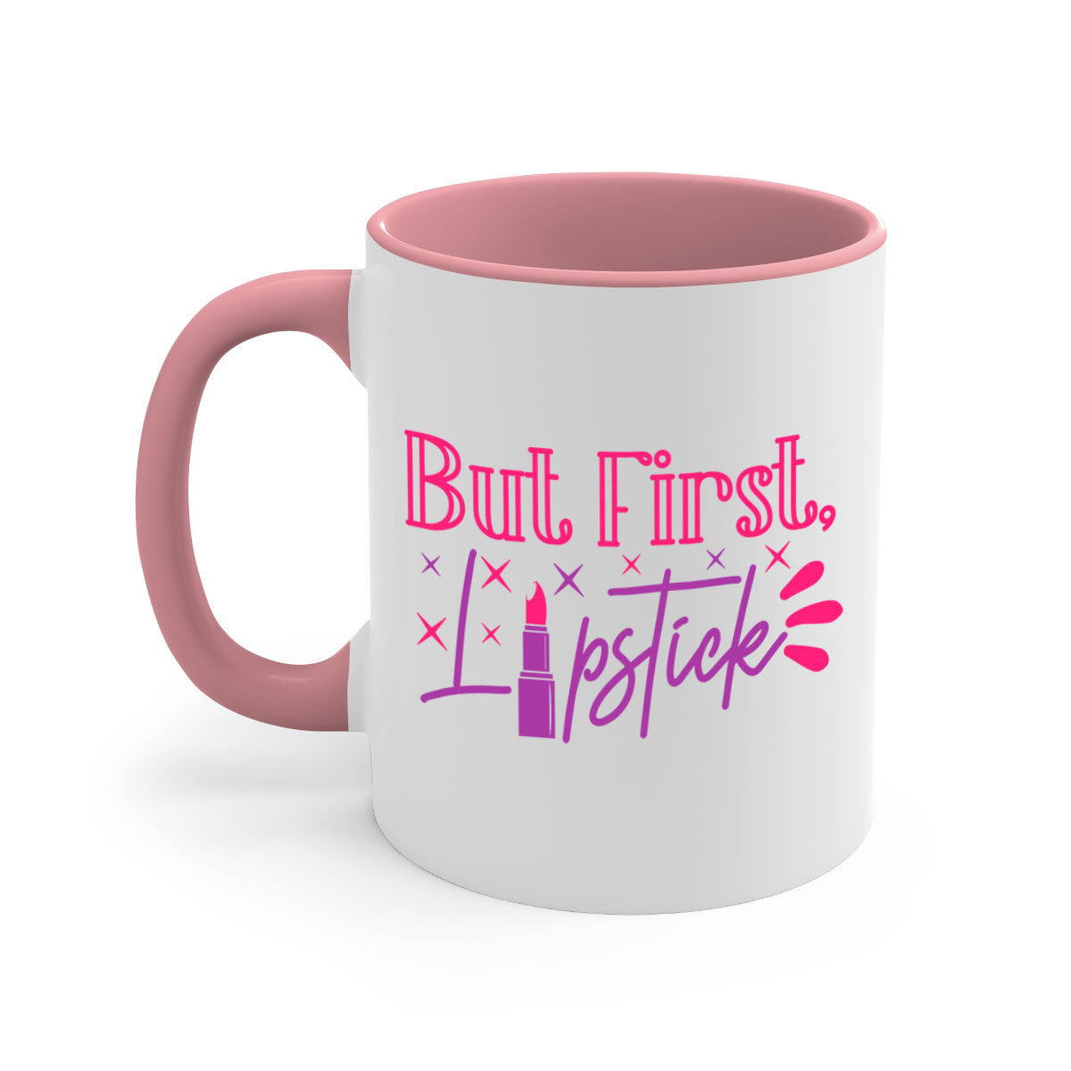 But First Lipstick Style 244# Mug with colorful handle and interior, showcasing a glossy finish.