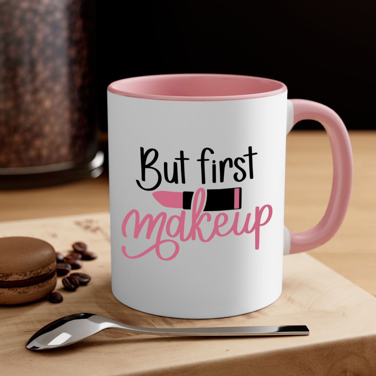 But First Makeup Style 117# Mug with colorful handle and interior, showcasing a glossy finish.