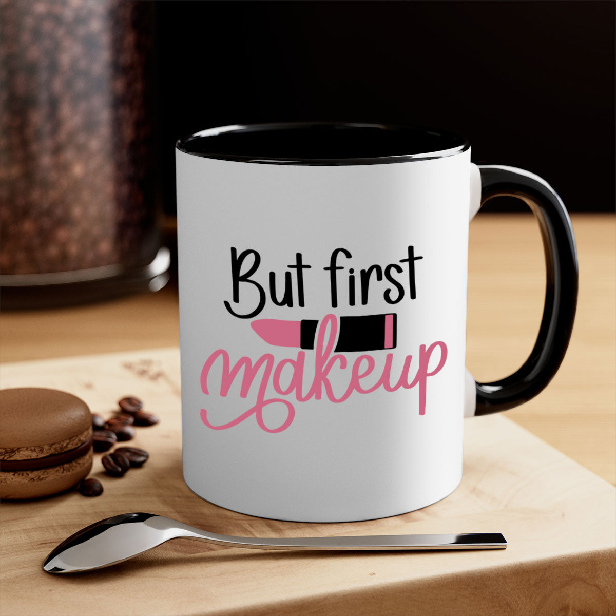 But First Makeup Style 117# Mug with colorful handle and interior, showcasing a glossy finish.