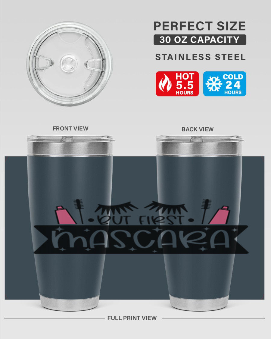 But First Mascara Style 114# tumbler in stainless steel with a stylish design, perfect for hot and cold beverages.