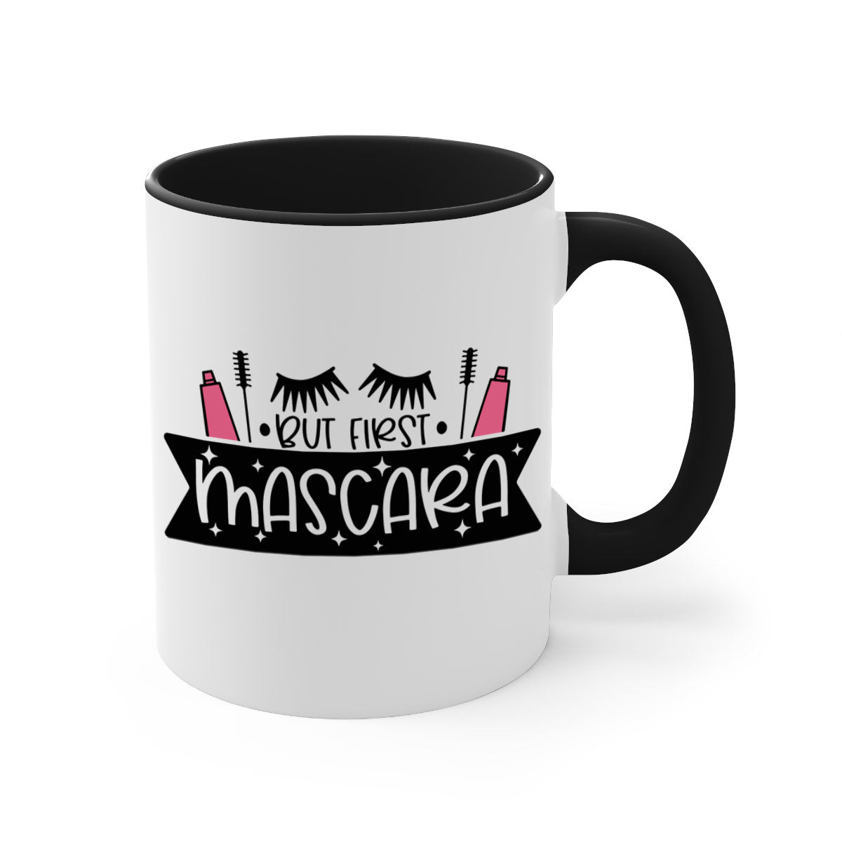 But First Mascara Style 114# two-tone coffee mug with colored handle and glossy finish.