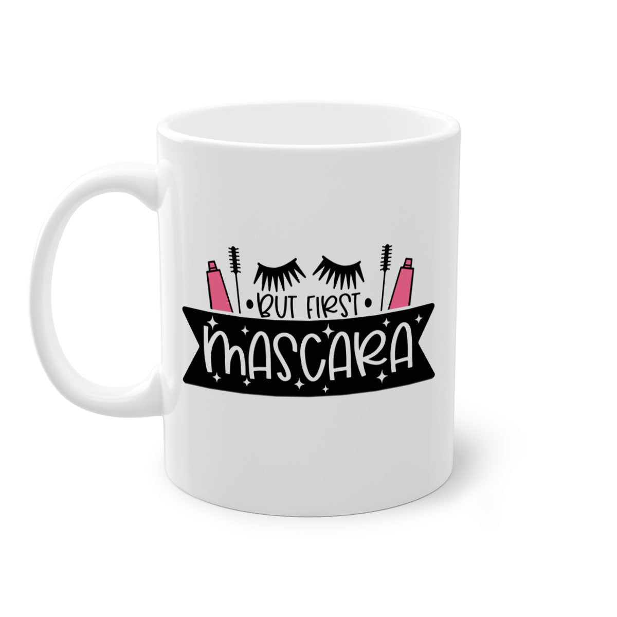 But First Mascara Style 114# two-tone coffee mug with colored handle and glossy finish.