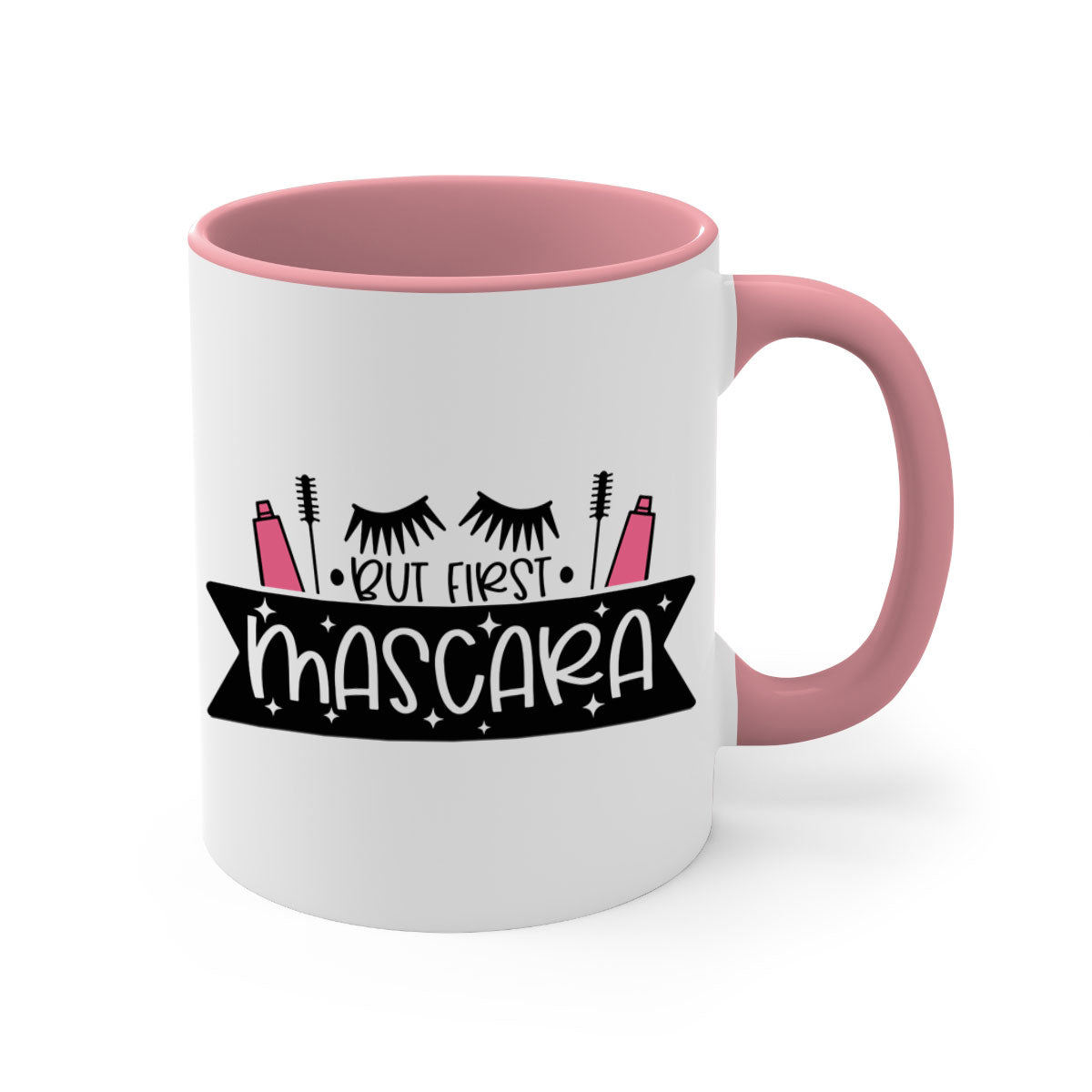 But First Mascara Style 114# two-tone coffee mug with colored handle and glossy finish.