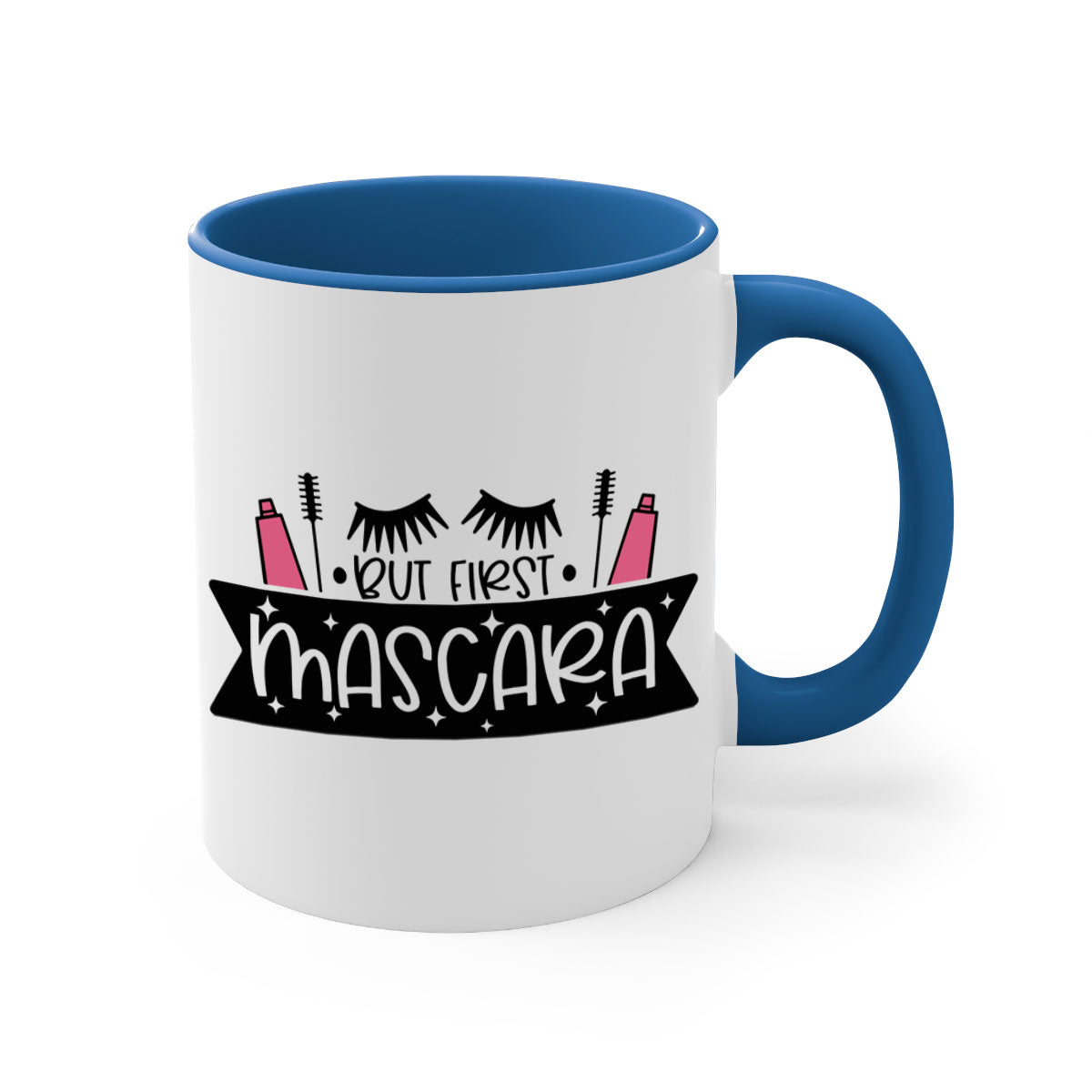 But First Mascara Style 114# two-tone coffee mug with colored handle and glossy finish.