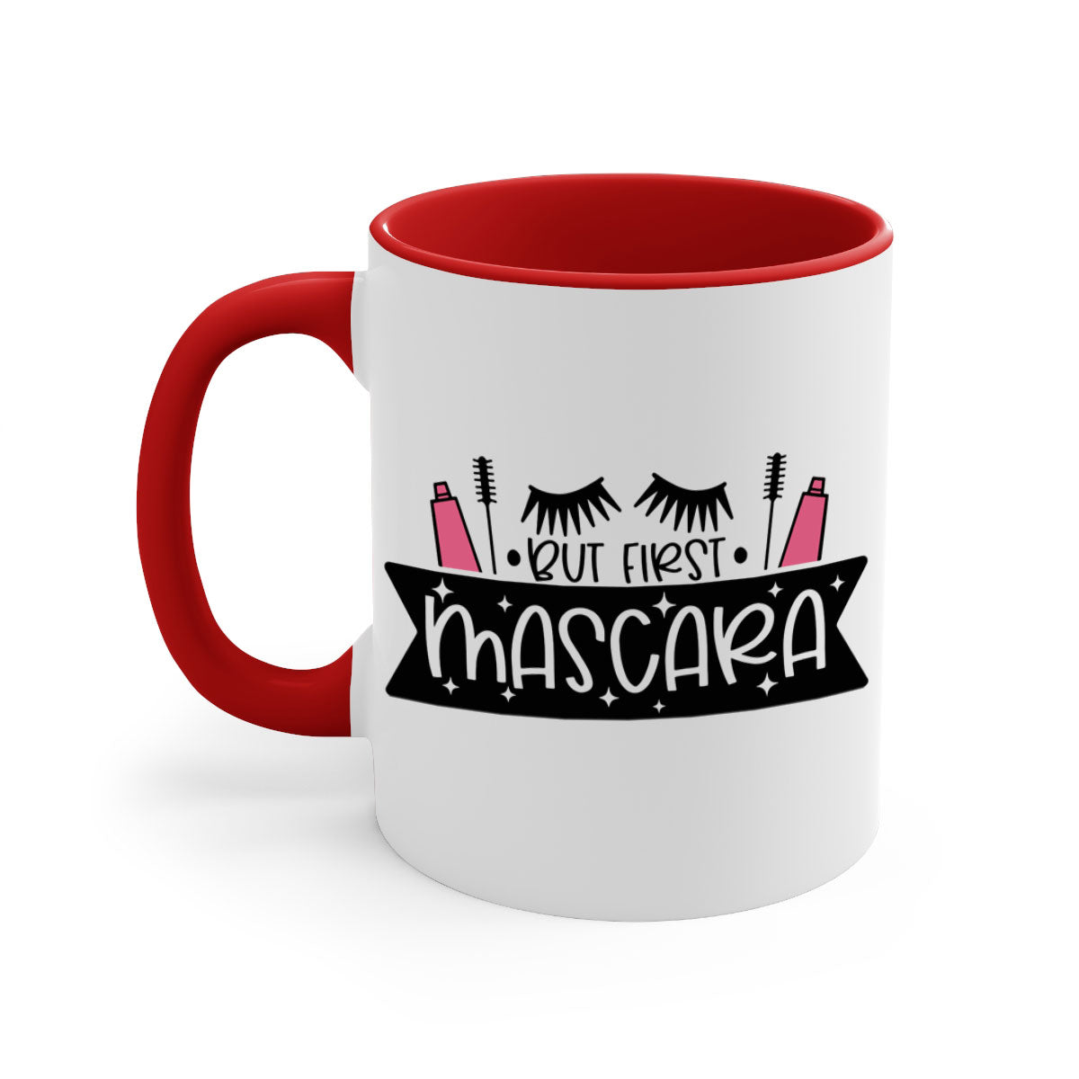 But First Mascara Style 114# two-tone coffee mug with colored handle and glossy finish.