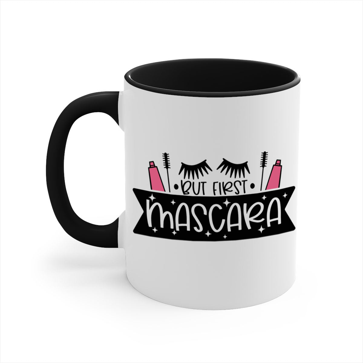 But First Mascara Style 114# two-tone coffee mug with colored handle and glossy finish.