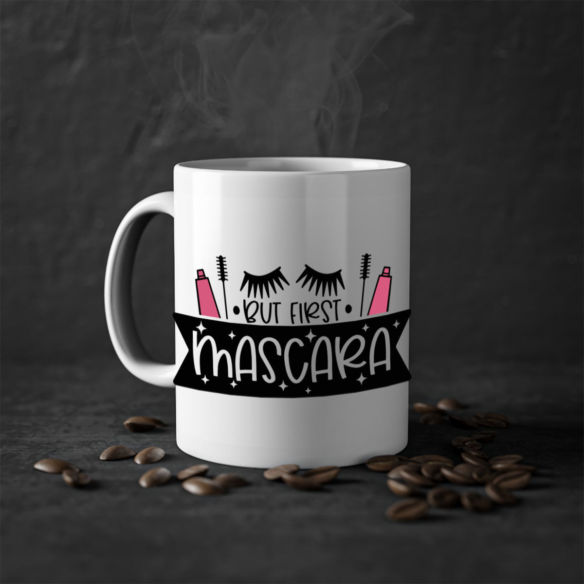 But First Mascara Style 114# two-tone coffee mug with colored handle and glossy finish.