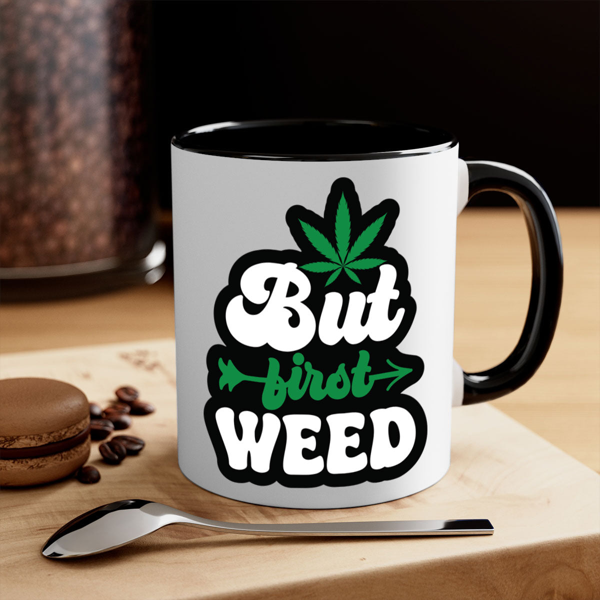 But first weed 32# Mug featuring a two-tone design with a colored handle and interior, available in multiple colors and sizes.