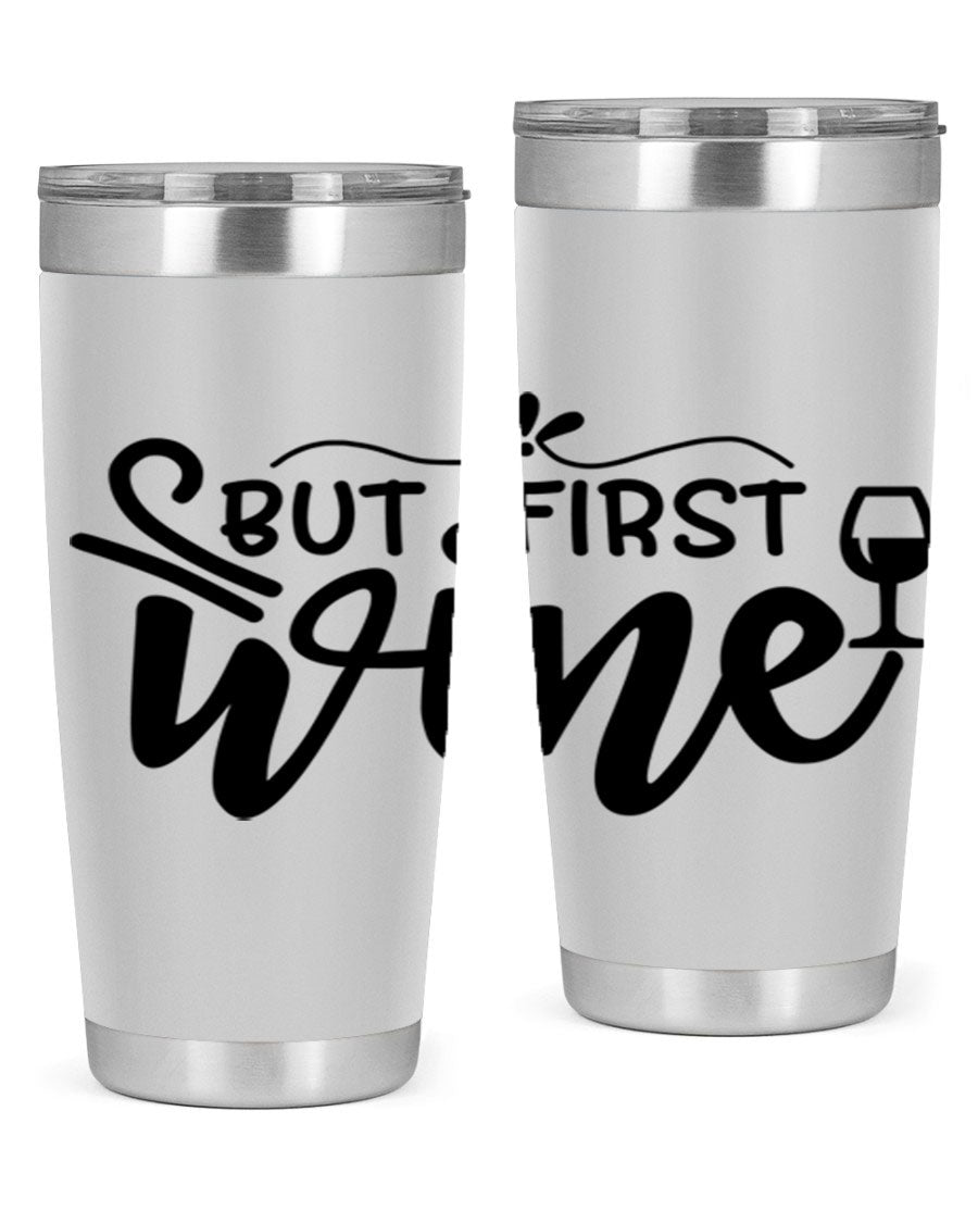 But First Wine 20oz Tumbler made of stainless steel with a copper lining, featuring a drink-thru lid and a stylish design.