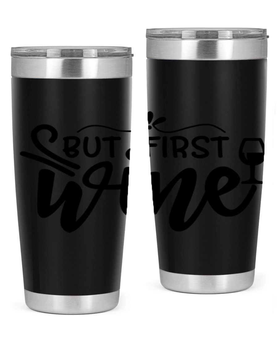 But First Wine 20oz Tumbler made of stainless steel with a copper lining, featuring a drink-thru lid and a stylish design.