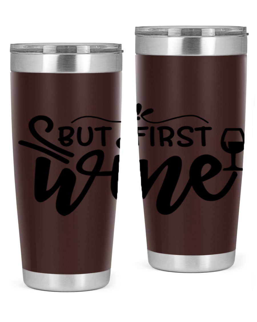 But First Wine 20oz Tumbler made of stainless steel with a copper lining, featuring a drink-thru lid and a stylish design.