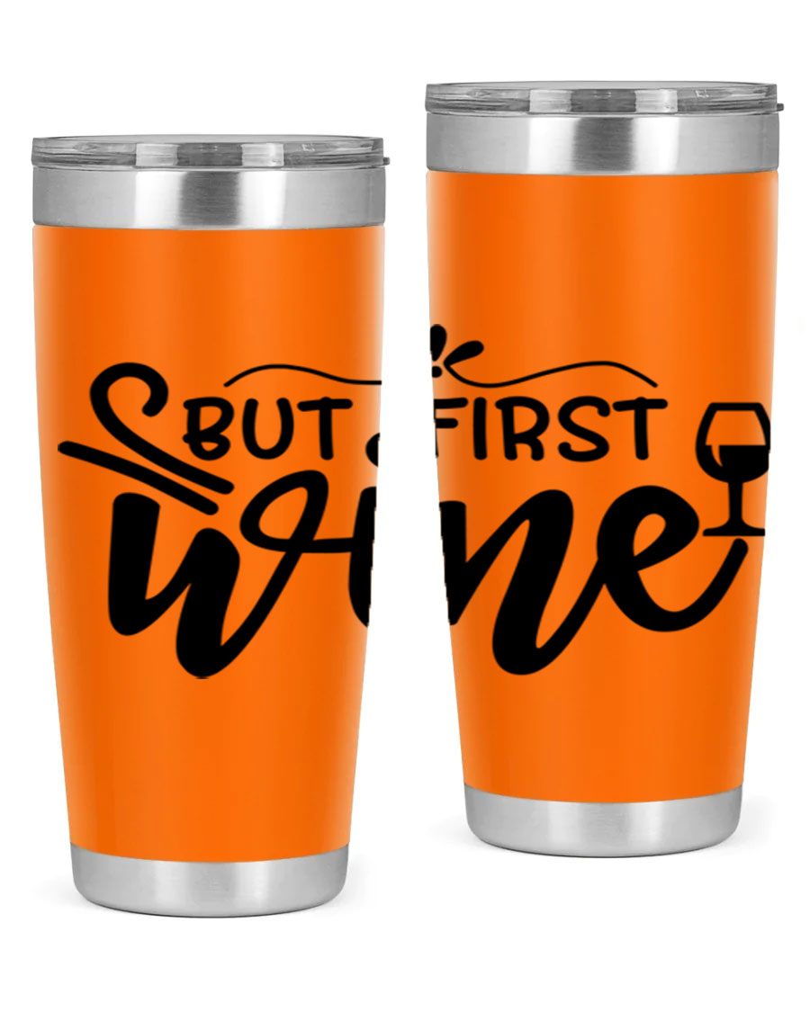 But First Wine 20oz Tumbler made of stainless steel with a copper lining, featuring a drink-thru lid and a stylish design.