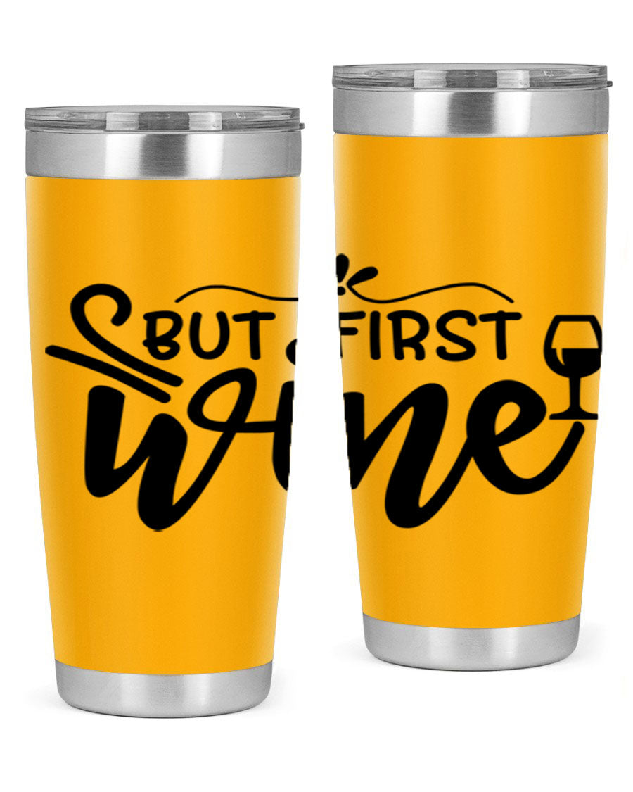 But First Wine 20oz Tumbler made of stainless steel with a copper lining, featuring a drink-thru lid and a stylish design.