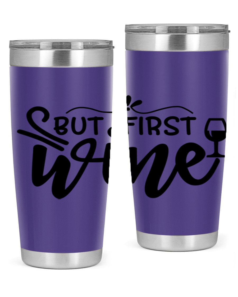 But First Wine 20oz Tumbler made of stainless steel with a copper lining, featuring a drink-thru lid and a stylish design.