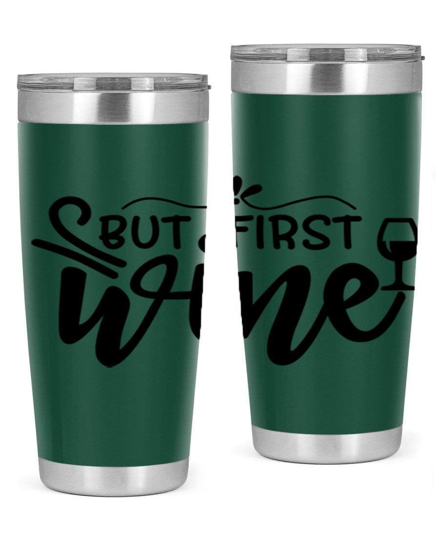 But First Wine 20oz Tumbler made of stainless steel with a copper lining, featuring a drink-thru lid and a stylish design.