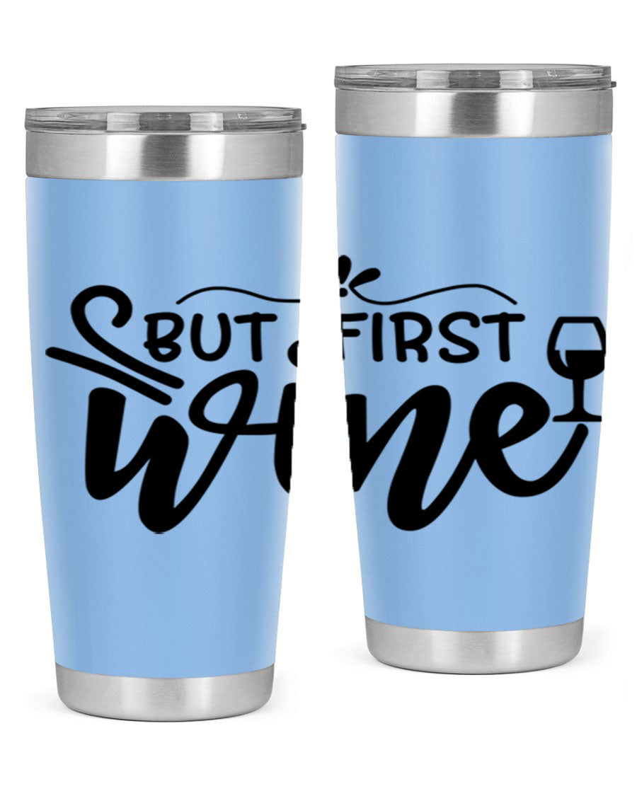 But First Wine 20oz Tumbler made of stainless steel with a copper lining, featuring a drink-thru lid and a stylish design.