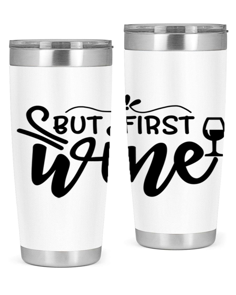 But First Wine 20oz Tumbler made of stainless steel with a copper lining, featuring a drink-thru lid and a stylish design.