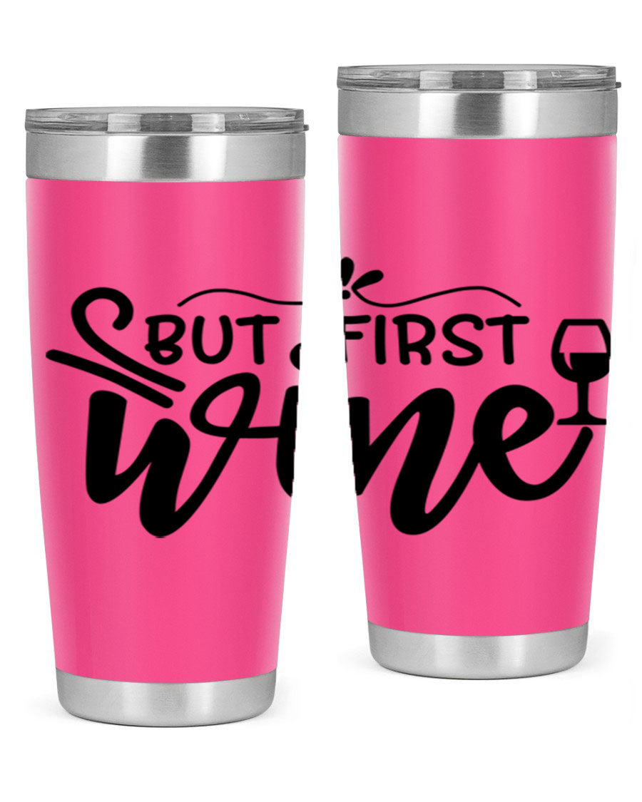 But First Wine 20oz Tumbler made of stainless steel with a copper lining, featuring a drink-thru lid and a stylish design.