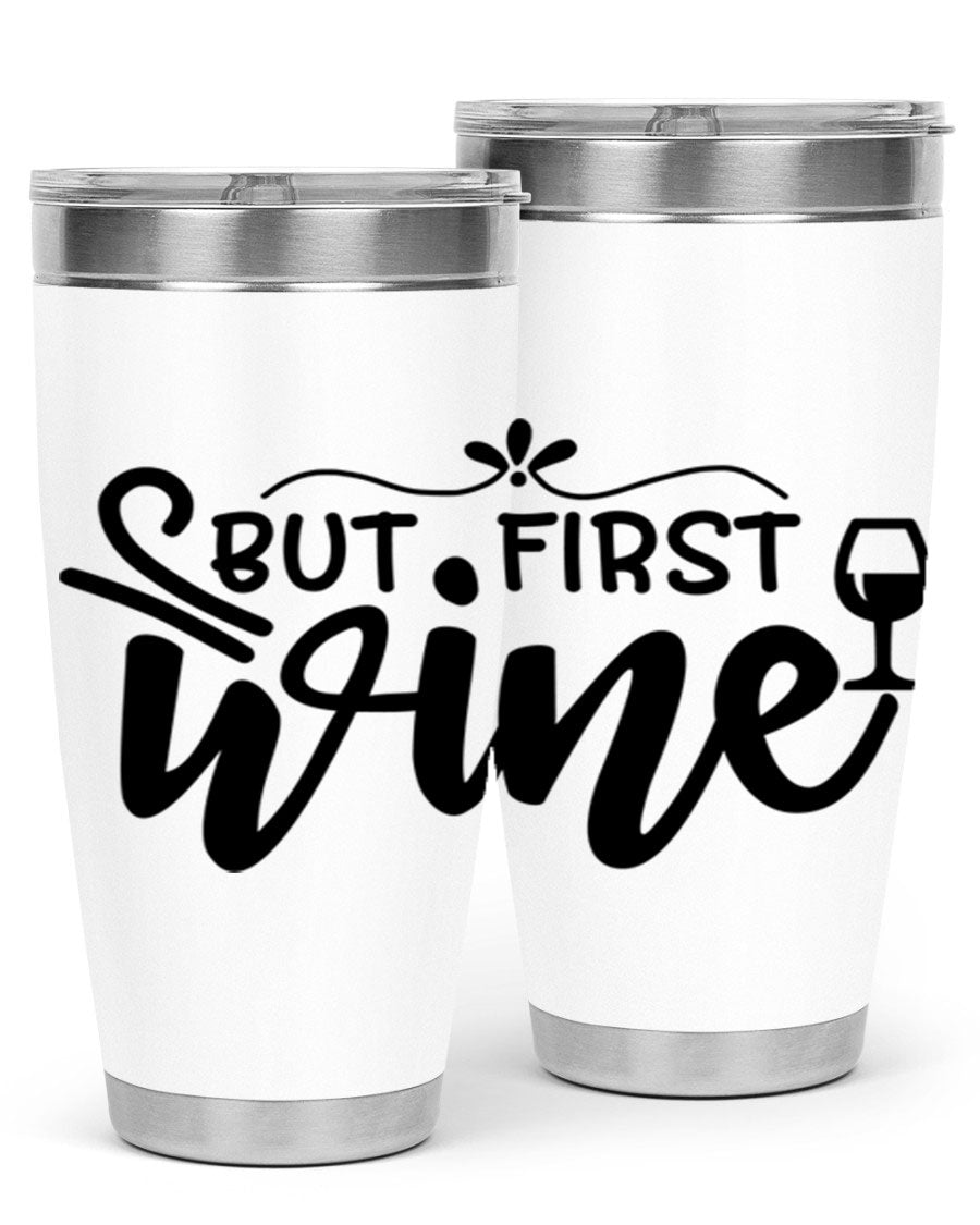 But First Wine 20oz Tumbler made of stainless steel with a copper lining, featuring a drink-thru lid and a stylish design.