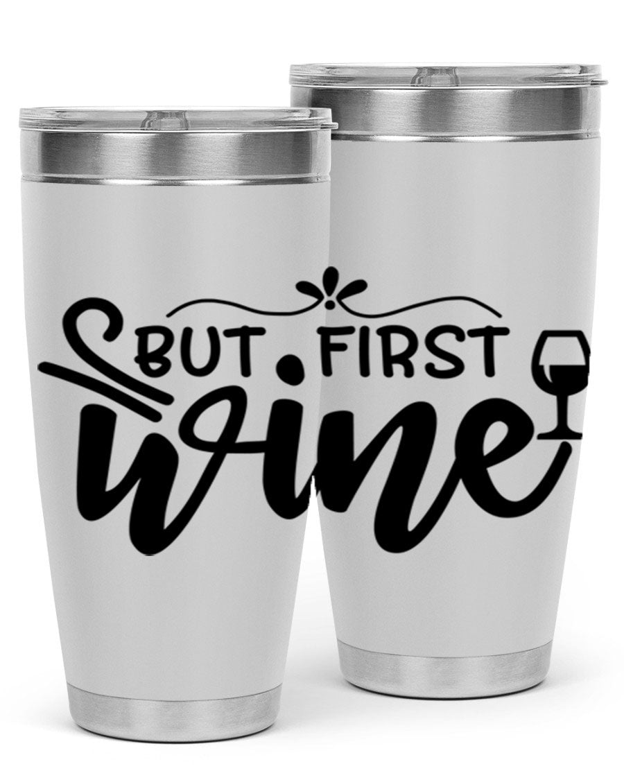 But First Wine 20oz Tumbler made of stainless steel with a copper lining, featuring a drink-thru lid and a stylish design.