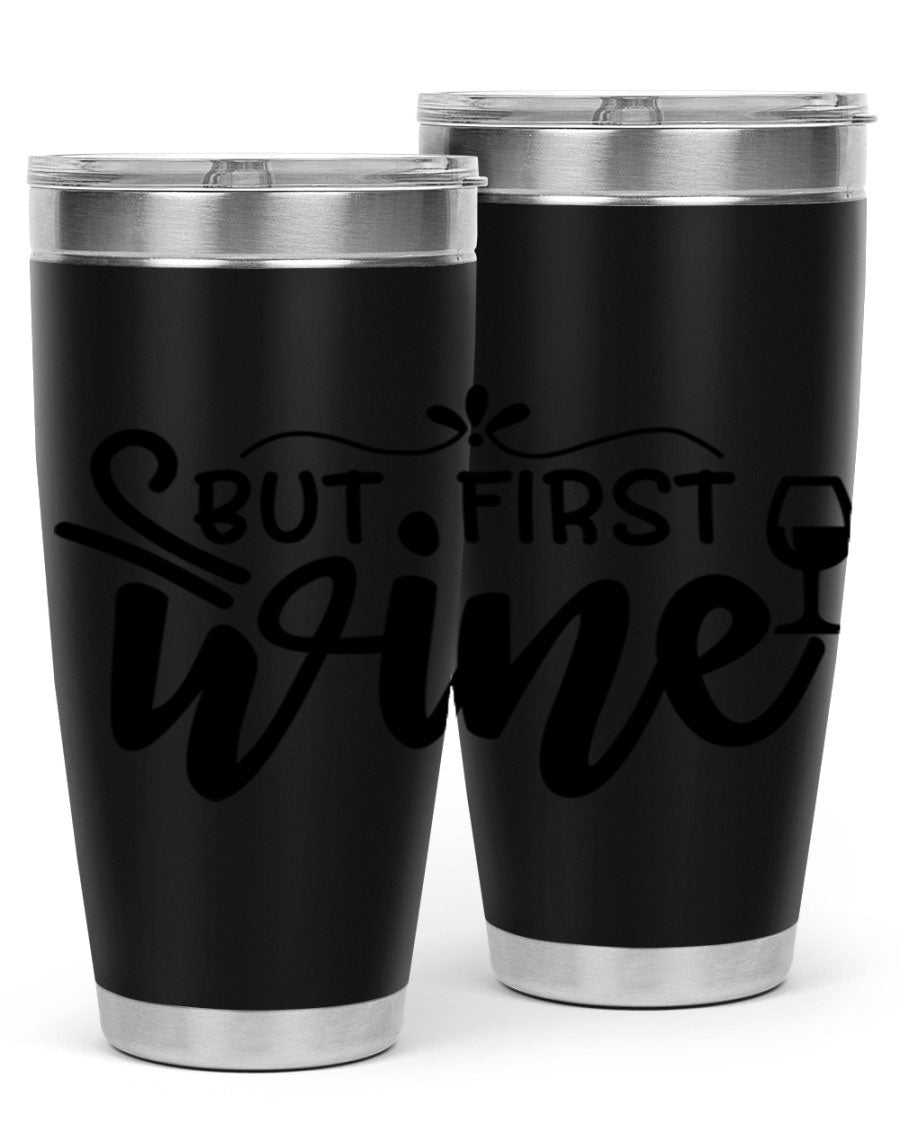 But First Wine 20oz Tumbler made of stainless steel with a copper lining, featuring a drink-thru lid and a stylish design.