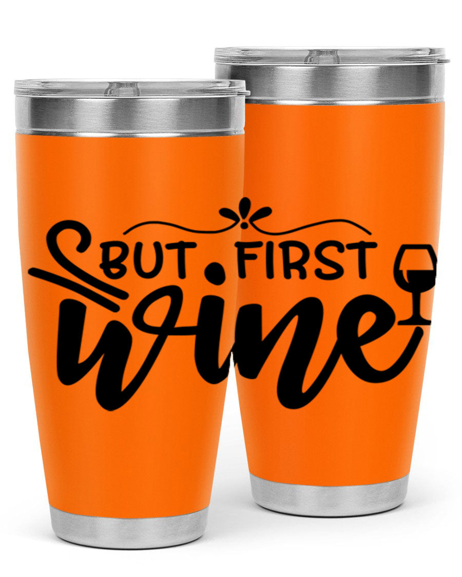 But First Wine 20oz Tumbler made of stainless steel with a copper lining, featuring a drink-thru lid and a stylish design.