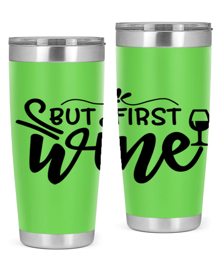 But First Wine 20oz Tumbler made of stainless steel with a copper lining, featuring a drink-thru lid and a stylish design.