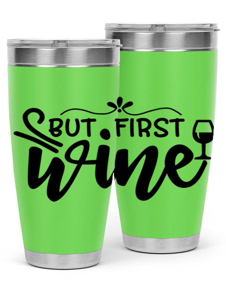 But First Wine 20oz Tumbler made of stainless steel with a copper lining, featuring a drink-thru lid and a stylish design.