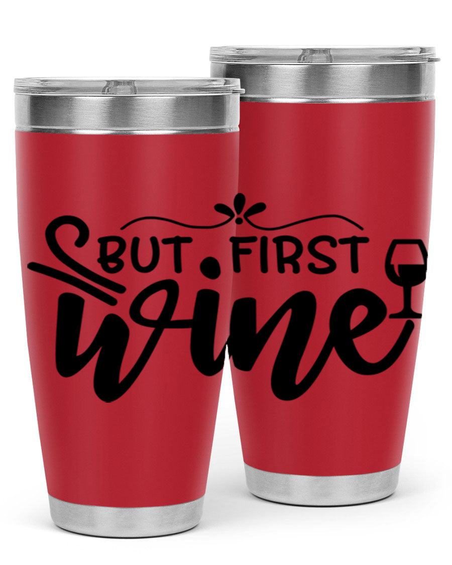 But First Wine 20oz Tumbler made of stainless steel with a copper lining, featuring a drink-thru lid and a stylish design.