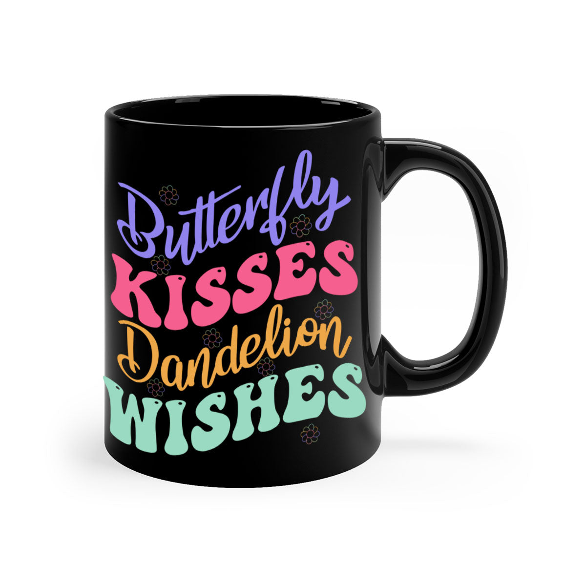 Butterfly Kisses Dandelion Wishes Mug with colorful handle and glossy finish, available in multiple colors and sizes.