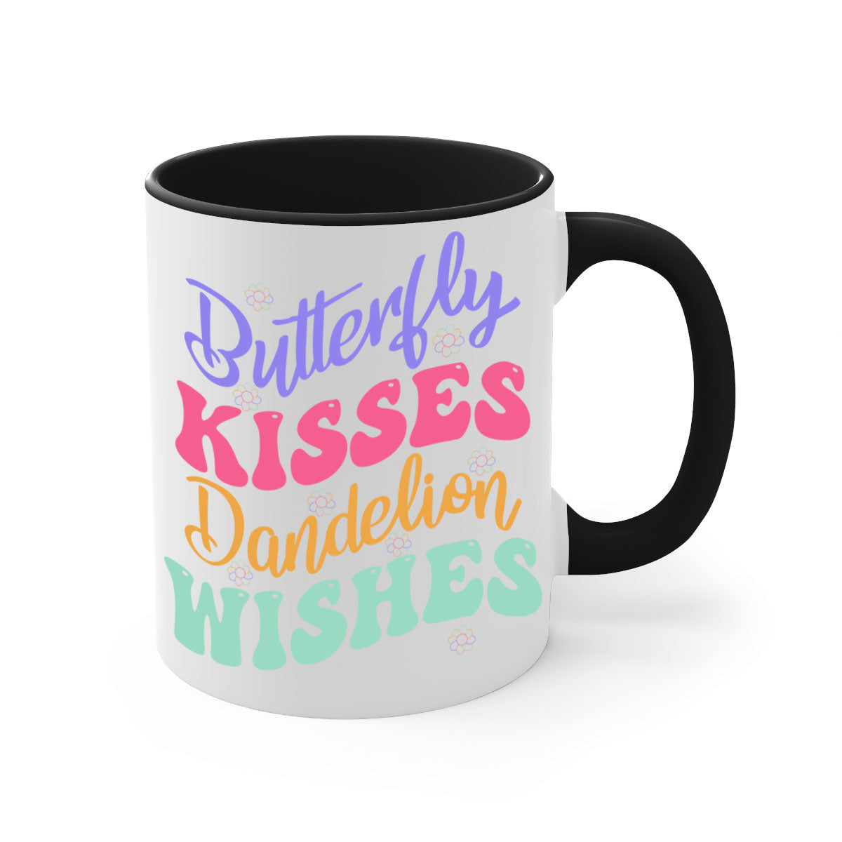 Butterfly Kisses Dandelion Wishes Mug with colorful handle and glossy finish, available in multiple colors and sizes.