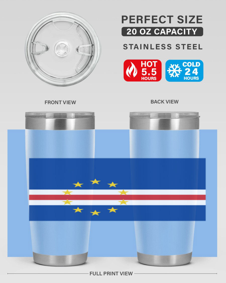 Cabo Verde 20oz tumbler featuring double wall vacuum insulation and vibrant design.