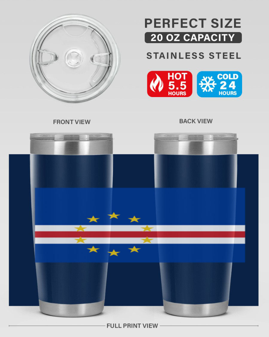 Cabo Verde 20oz tumbler featuring double wall vacuum insulation and vibrant design.