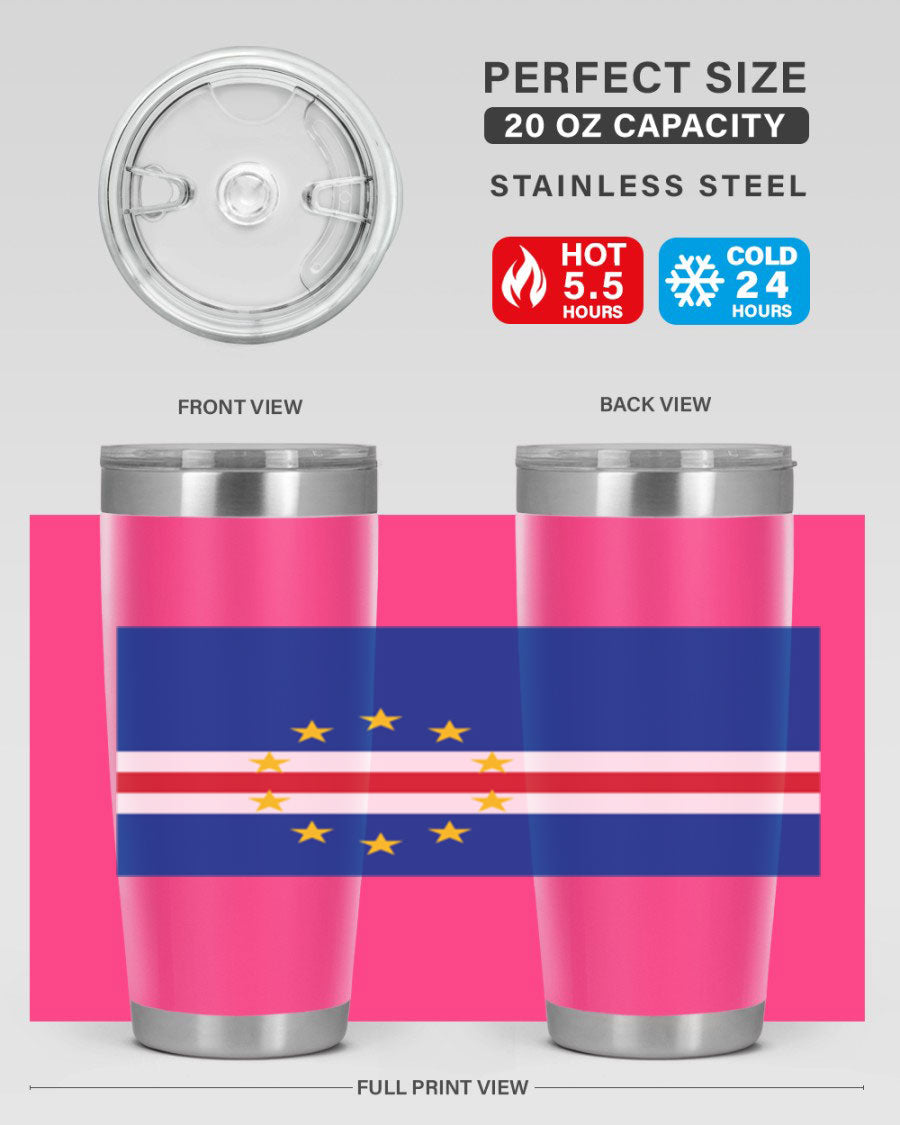 Cabo Verde 20oz tumbler featuring double wall vacuum insulation and vibrant design.