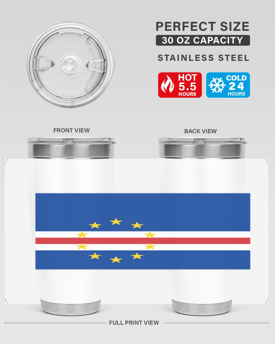 Cabo Verde 20oz tumbler featuring double wall vacuum insulation and vibrant design.