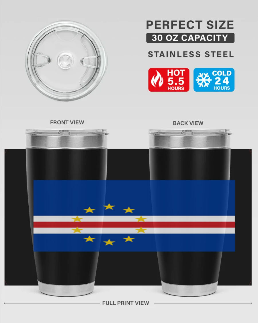 Cabo Verde 20oz tumbler featuring double wall vacuum insulation and vibrant design.